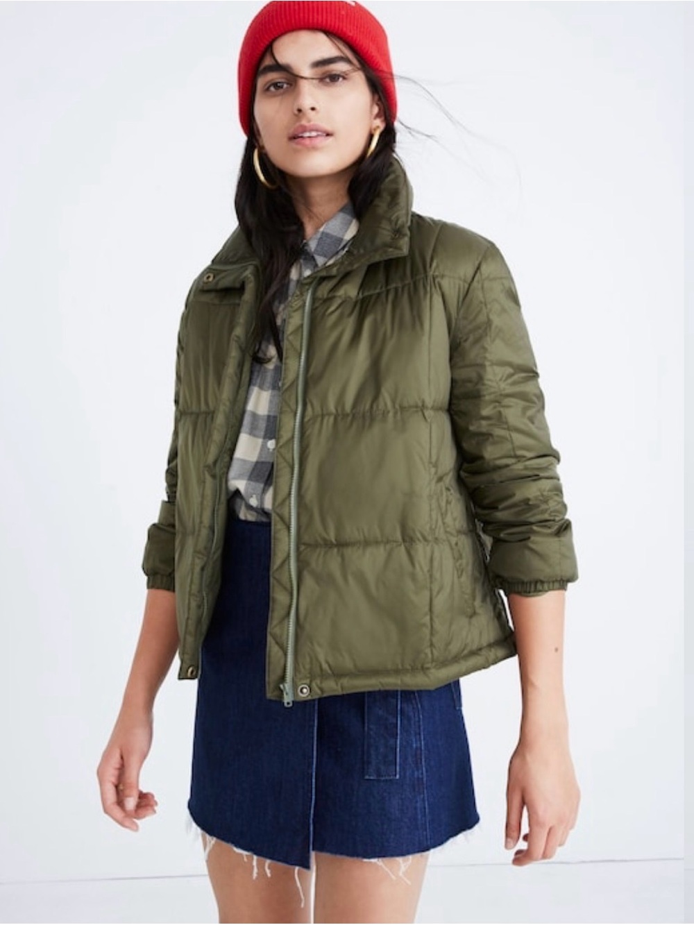 Madewell Travel Buddy Packable Puffer Jacket Quilted Olive Green Lightweight